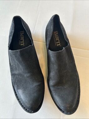 BORN WOMENS BLACK LEATHER ELLANZO SLIP ON LOW HEEL LOAFERS SZ 8